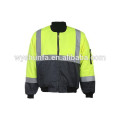 flame-retardant high visibility jacket with stickers to polybags, certifications for reference